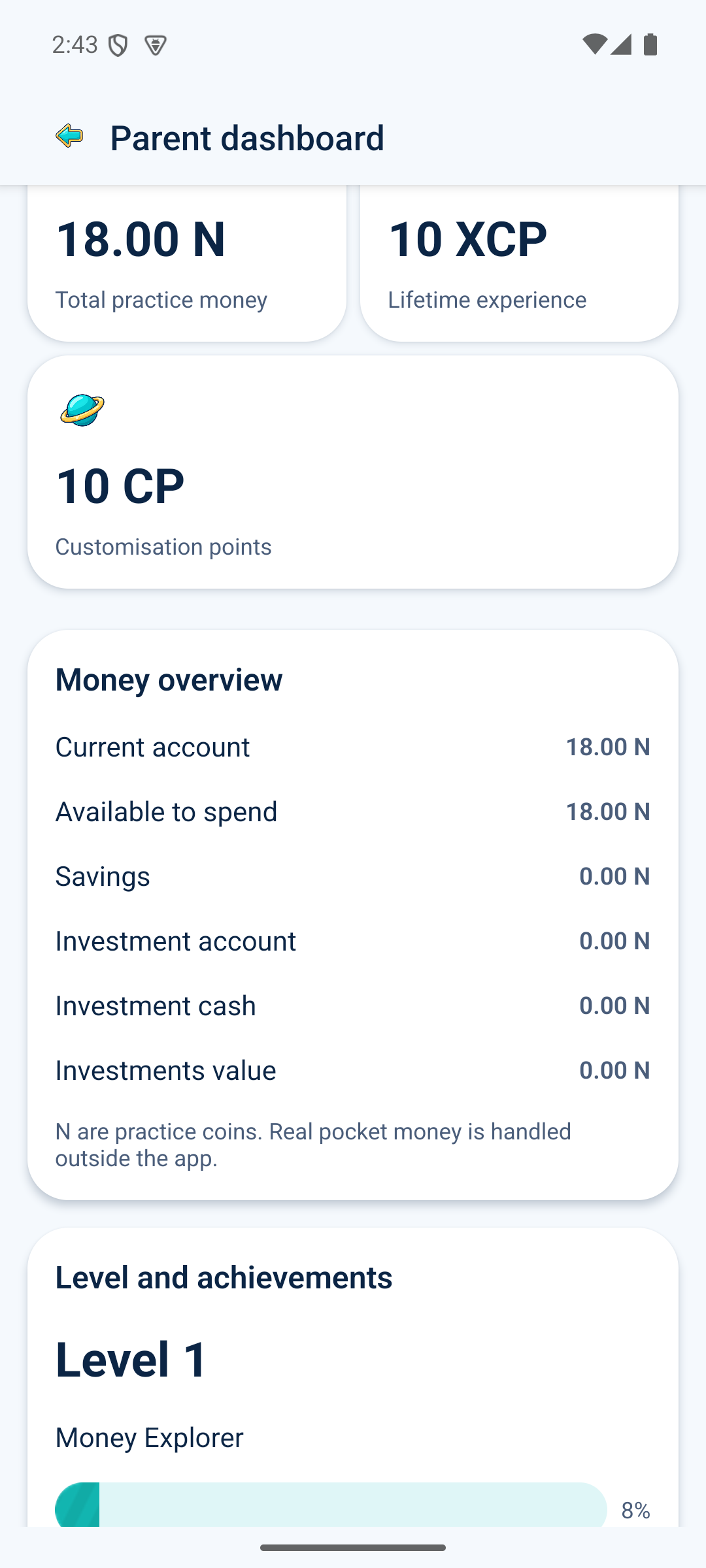 Parent View: See savings and investment balances.