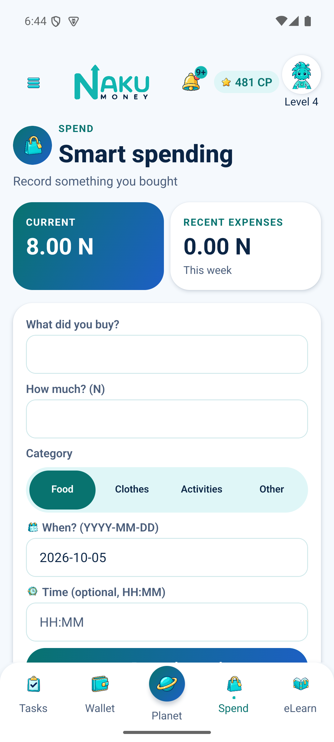Kid View: Record what was bought and how much it cost.